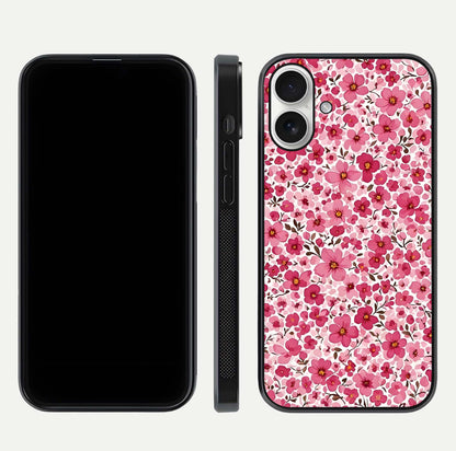 Cherry Blossom Charm Glass Case for iPhone 17 dual-view layout showing elegant floral balance and HD gloss