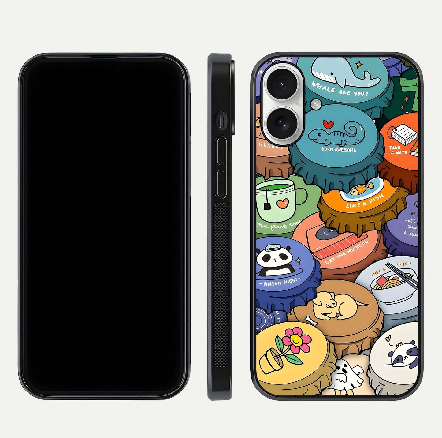 Coins Patterns Glass Case for iPhone 17 dual-view layout displaying elegant art and glass clarity