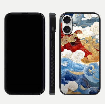 Colored Waves Glass Case for iPhone 17 front & back layout showing smooth edges and vivid print tones