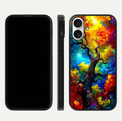 Colorful Tree Glass Case for iPhone 17 dual-view layout displaying balanced tones and smooth edges