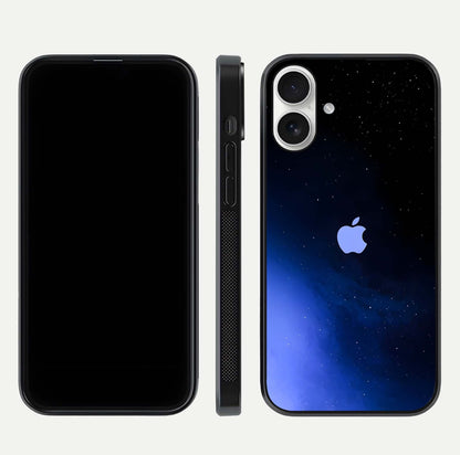 Cosmic Blue Apple Glass Case for iPhone 17 dual-view layout displaying cosmic tones and glass edges