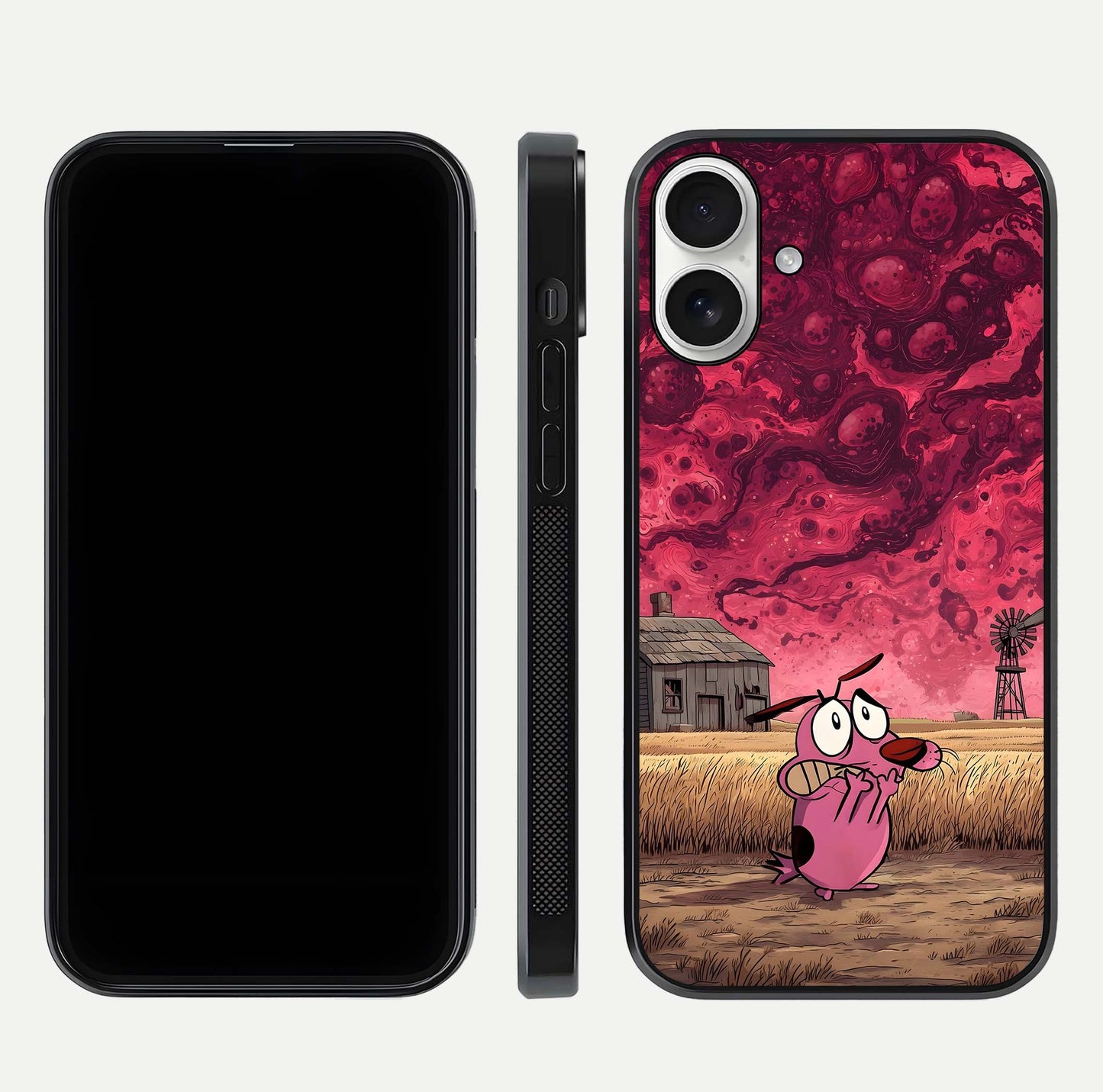Courage Under Sky Glass Case for iPhone 17 dual-view layout displaying text alignment and glass finish