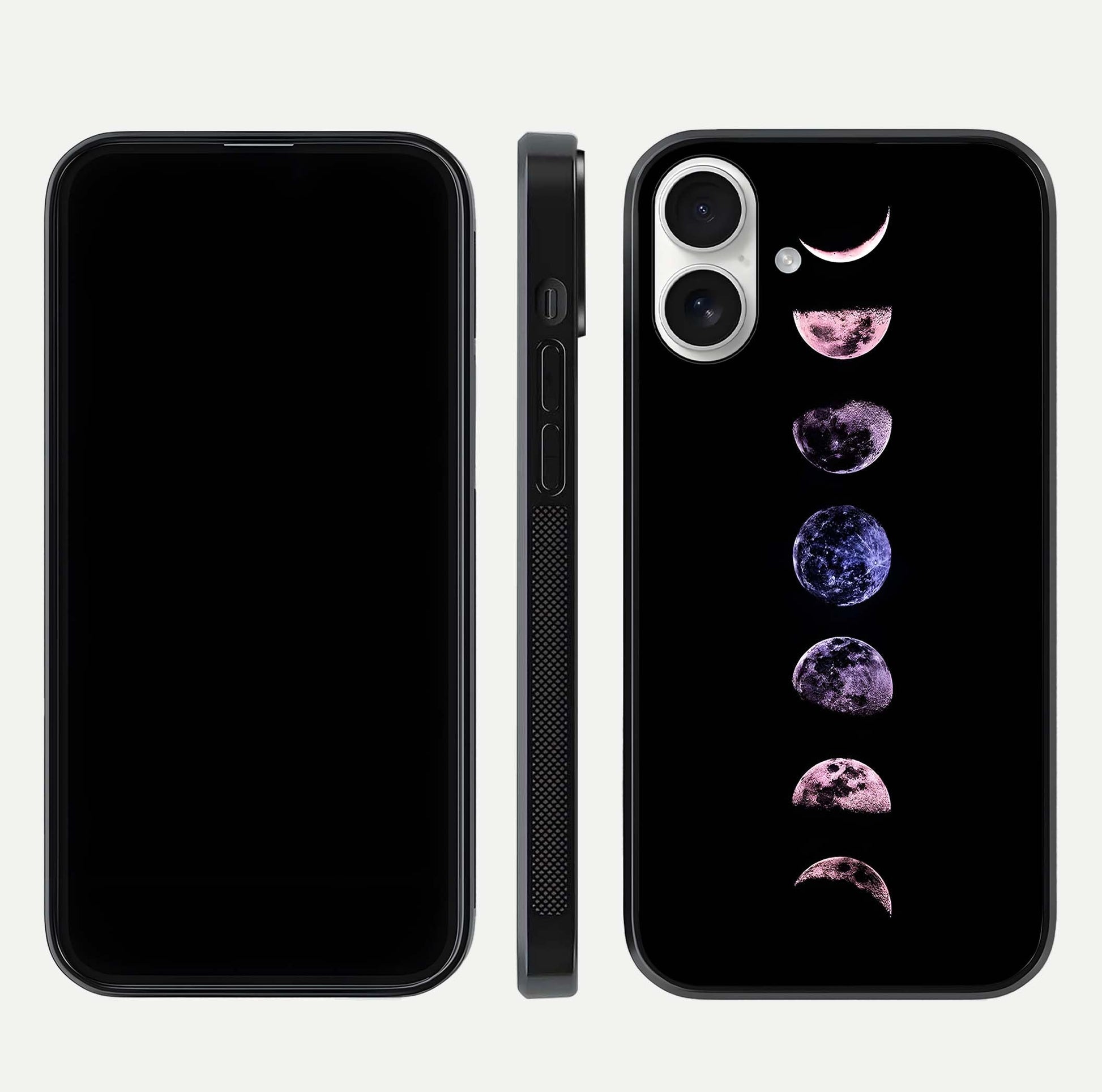 Crimson All Planets Glass Case for iPhone 17 dual-view layout displaying crimson tones and curved edges