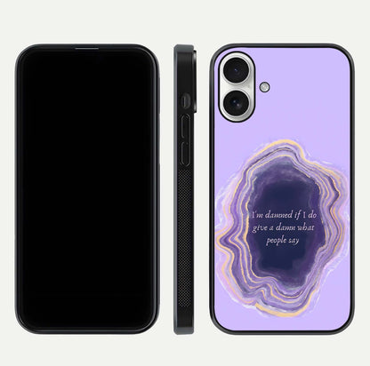 Damned People Quote Glass Case for iPhone 17 dual-view layout displaying modern print and glass clarity