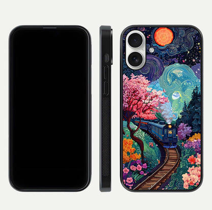 Digital Art Glass Case for iPhone 17 dual-view layout displaying artistic tones and curved glass edge