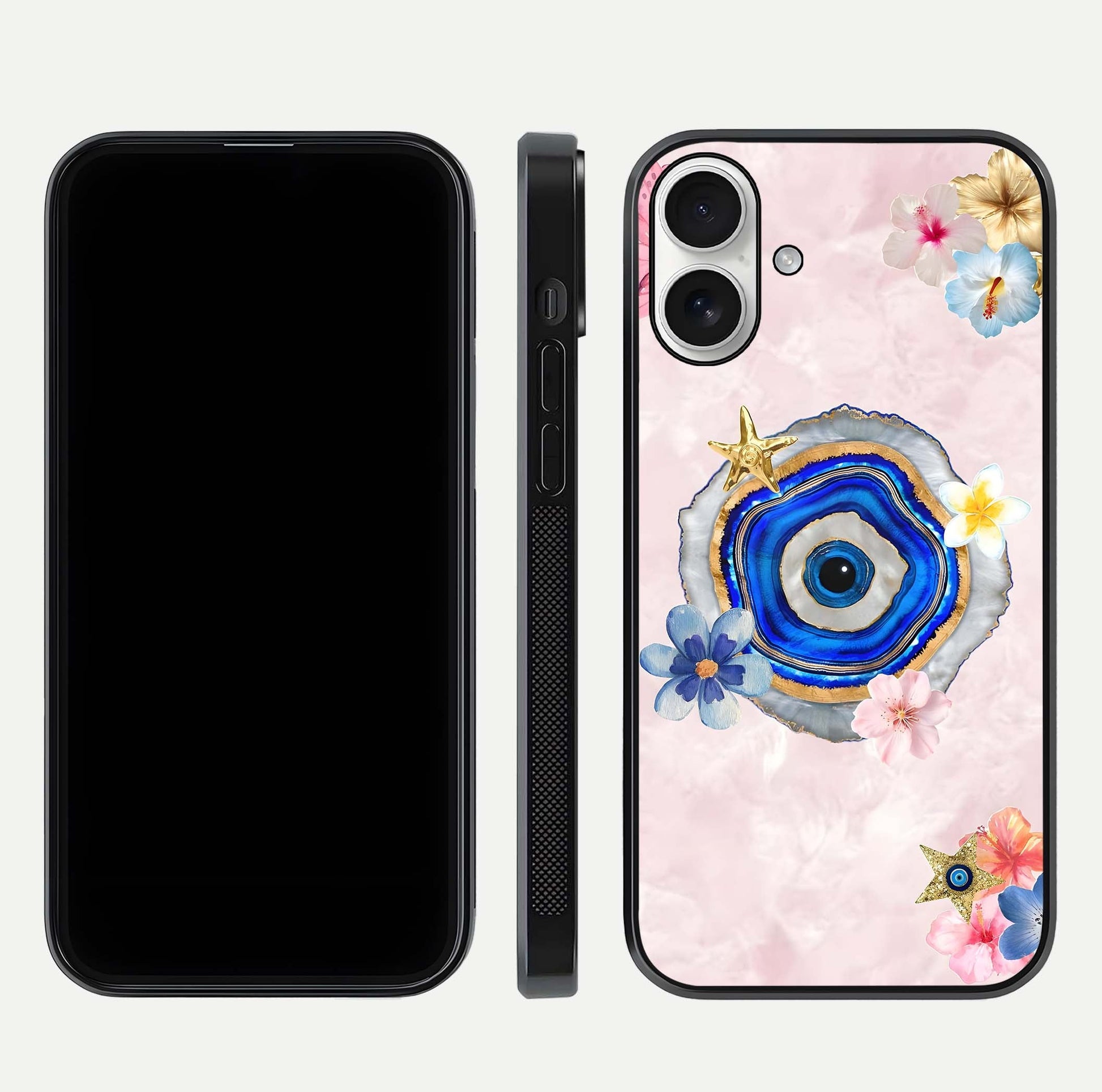 Divine Aura Bloom Glass Case for iPhone 17 dual-view layout displaying divine color tones and smooth edges