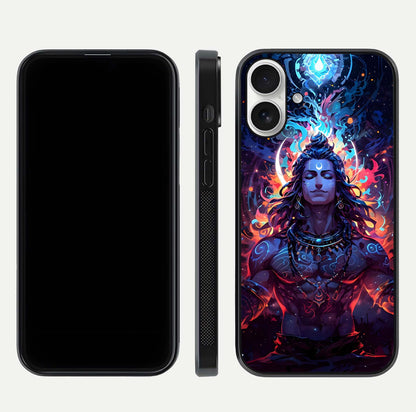 Divine Fire Shiv Glass Case for iPhone 17 dual-view layout displaying HD deity print and curved edges