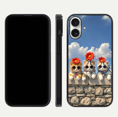 Floral Kitty Squad Glass Case for iPhone 17 dual-view layout displaying vibrant tones and smooth edges