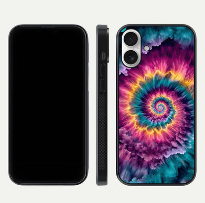 Galactic Spiral Burst Glass Case for iPhone 17 front and back view layout highlighting cosmic swirl and curved edges