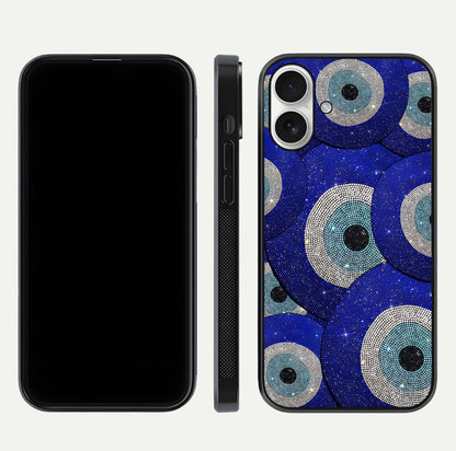 Galaxy Eye Flow Glass Case for iPhone 17 front and back view layout displaying cosmic art and curved glass borders