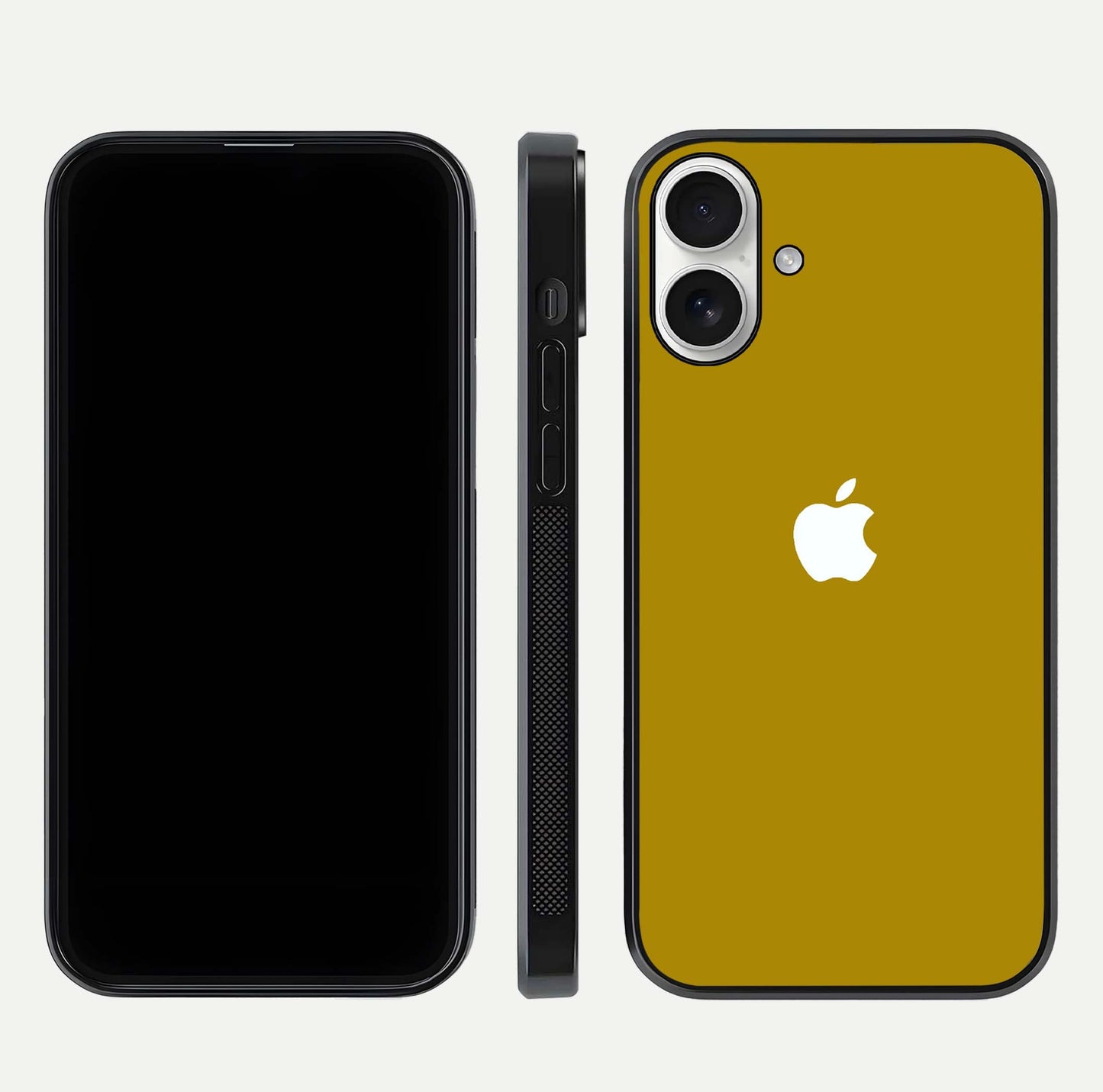 Golden Luxe Aura Glass Case for iPhone 17 front and back view layout highlighting premium tone and curved glass