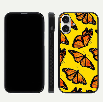 Golden Wing Flight Glass Case for iPhone 17 front and back view layout highlighting graceful lines and curved glass