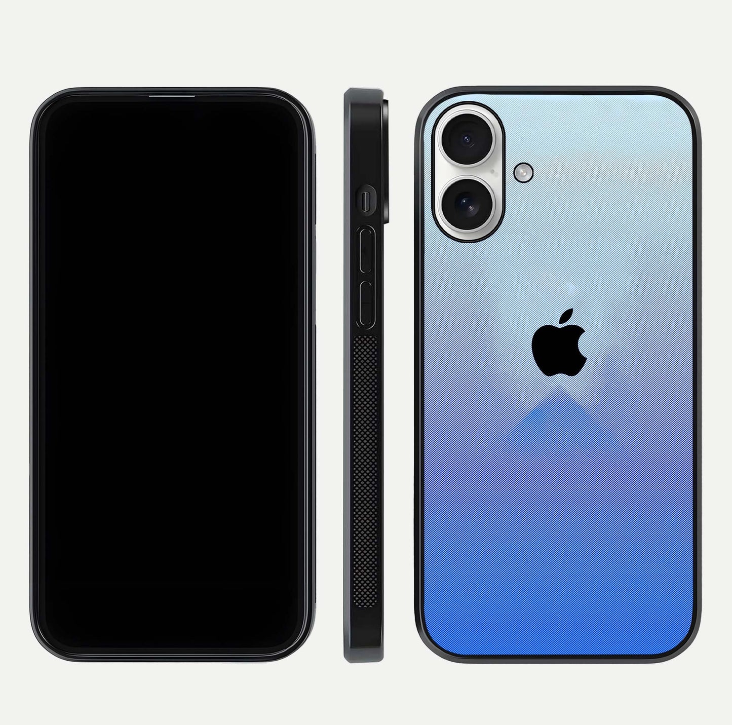 Gradient Apple Vibe Glass Case for iPhone 17 front and back view layout highlighting minimalist Apple design and curved edges