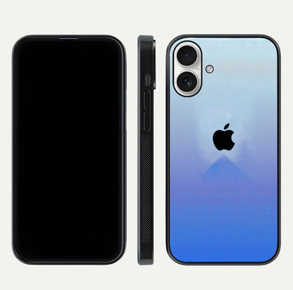 Gradient Apple Vibe Glass Case for iPhone 17 front and back view layout highlighting minimalist Apple design and curved edges