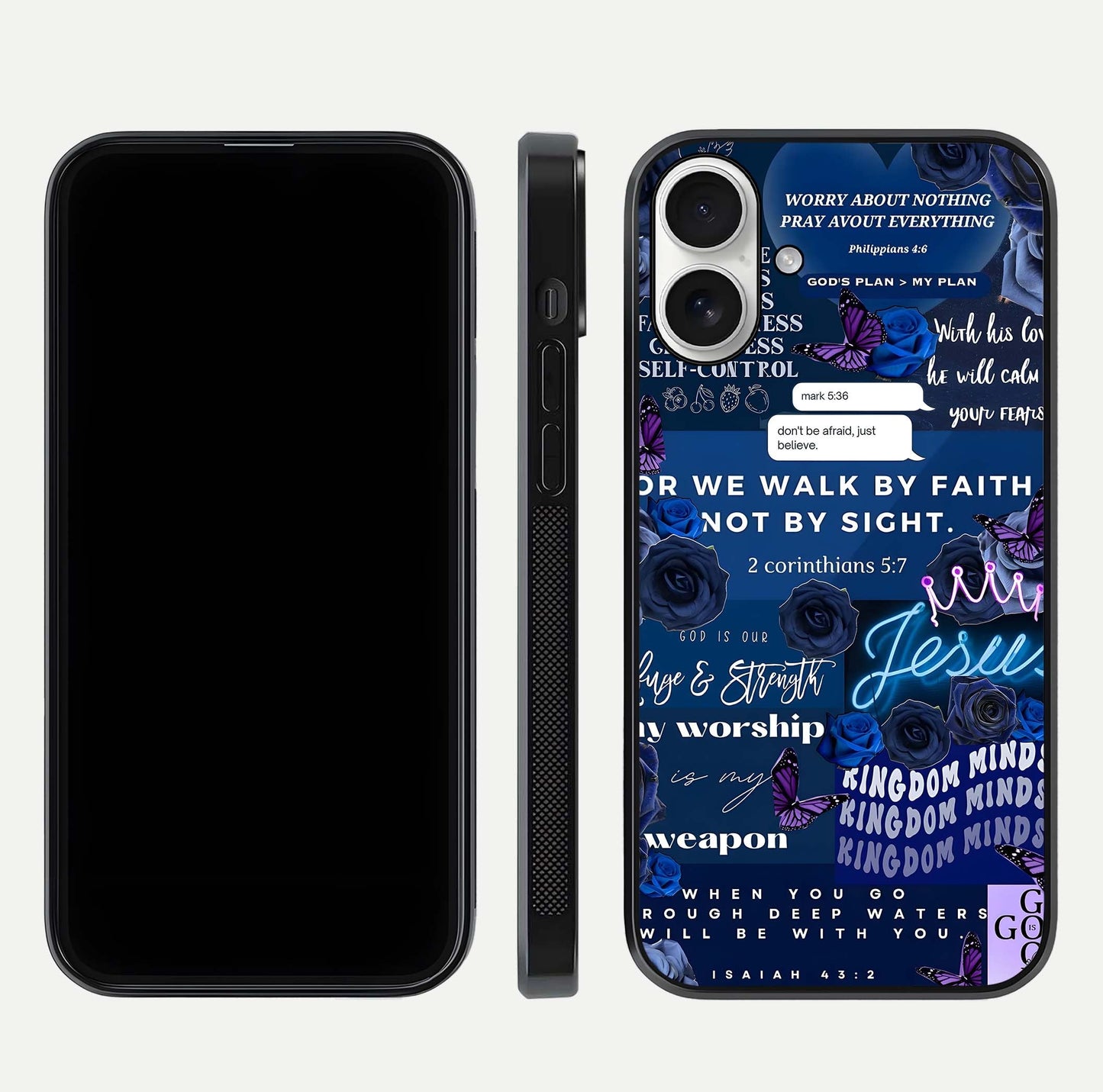 Kingdom Faith Glow Glass Case for iPhone 17 front and back view layout highlighting radiant spiritual design