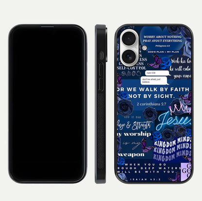 Kingdom Faith Glow Glass Case for iPhone 17 front and back view layout highlighting radiant spiritual design