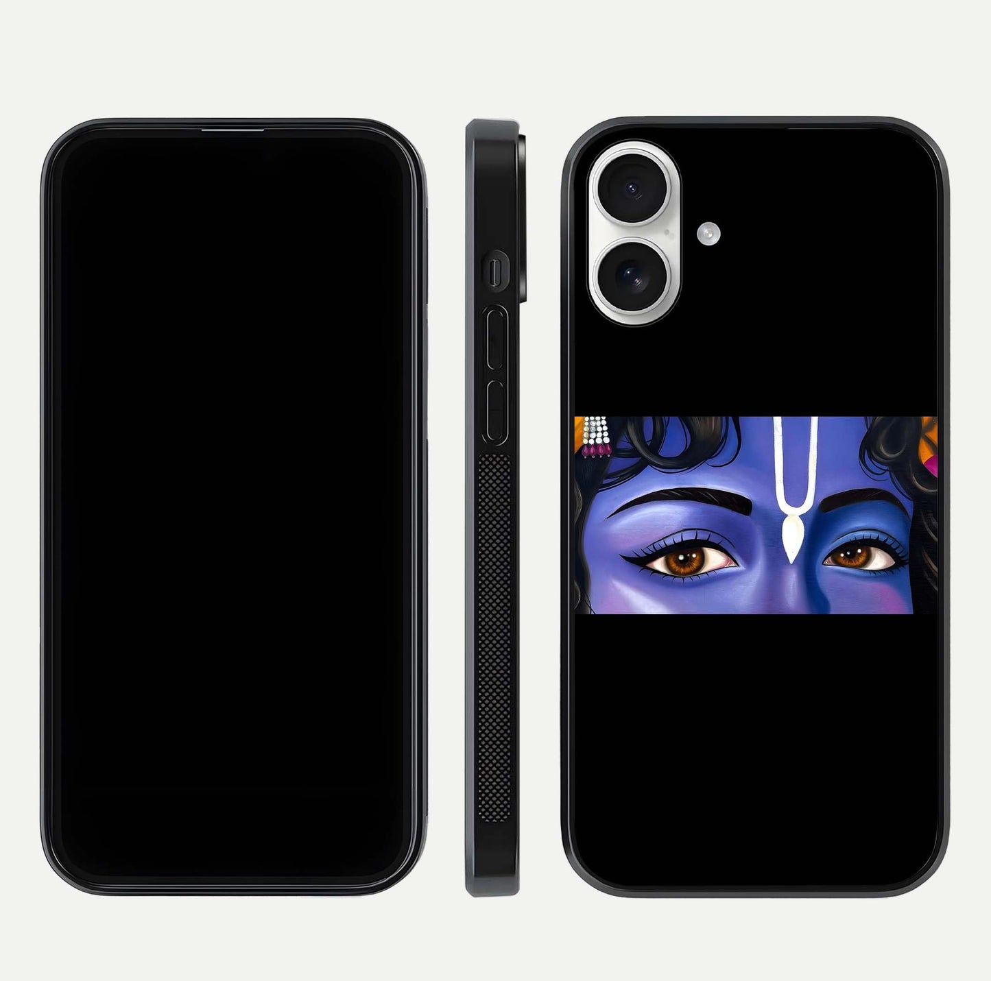 Krishna Eye Glass Case for iPhone 17 front and back view layout highlighting detailed spiritual motif