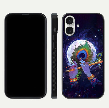 Krishna Hands Art Glass Case for iPhone 17 front and back view layout displaying soft edges and spiritual tones