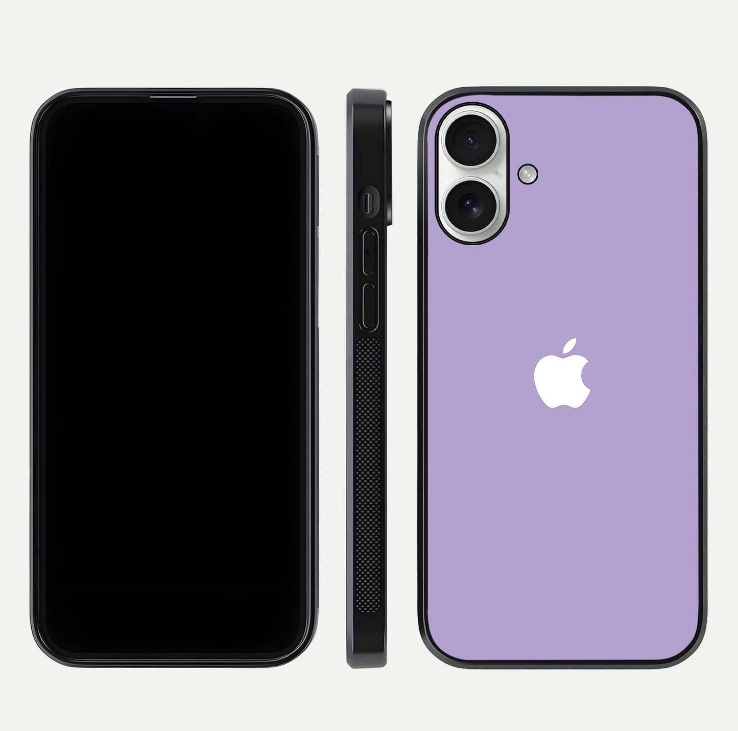 Lavender Soft Minimal Glass Case for iPhone 17 front and back view layout highlighting soft hue and curved edges