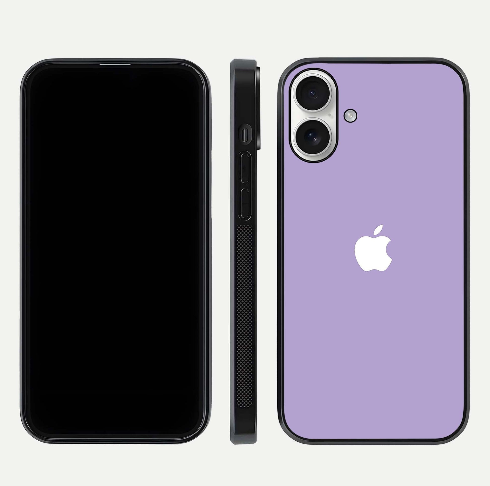Lavender Soft Minimal Glass Case for iPhone 17 front and back view layout highlighting soft hue and curved edges