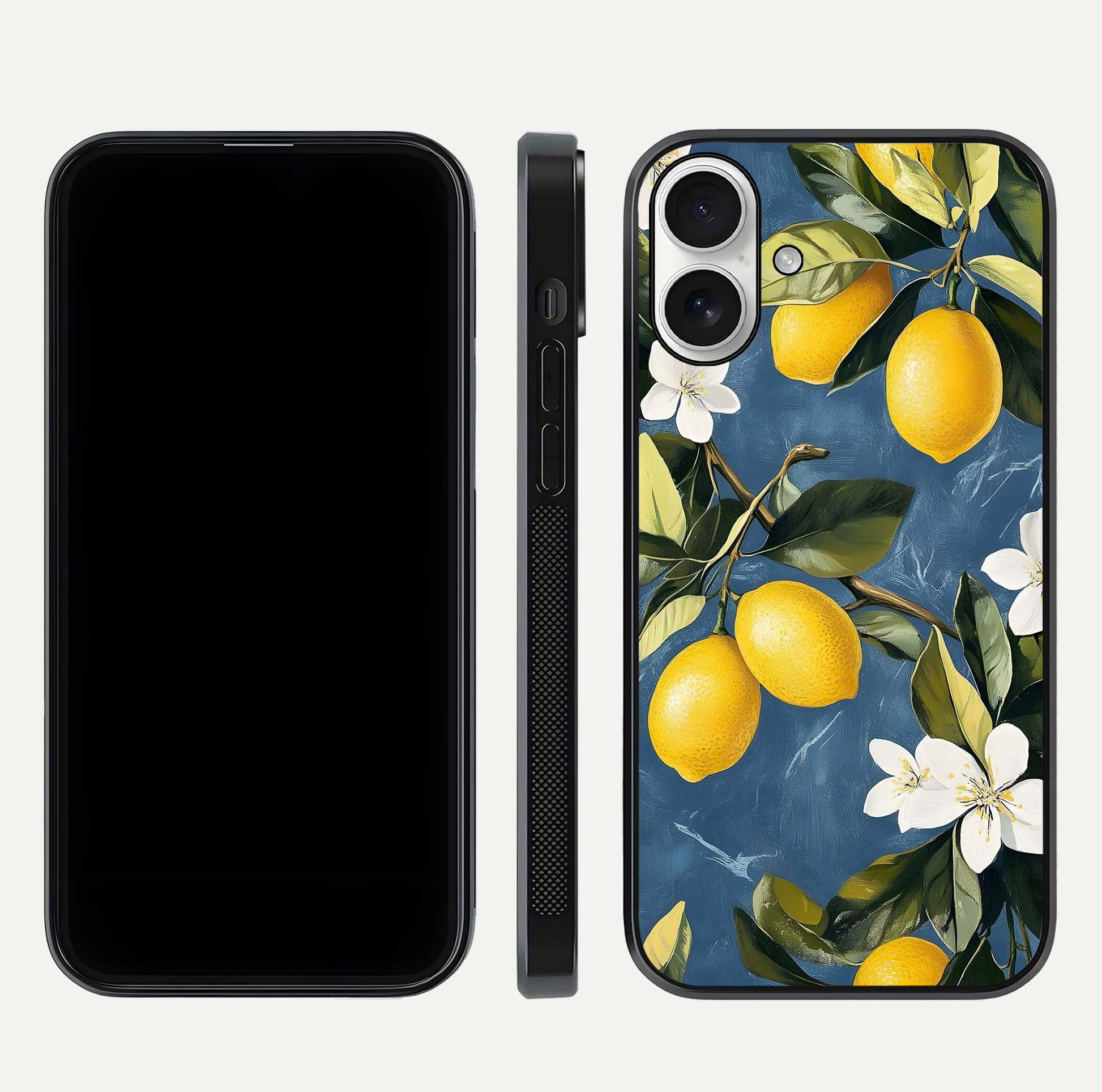 Lemon Dream Garden Glass Case for iPhone 17 front and back view layout highlighting garden tones and edges