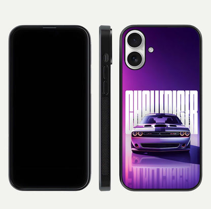 Midnight Muscle Ride Glass Case for iPhone 17 front & back layout with dark automotive tones and edges