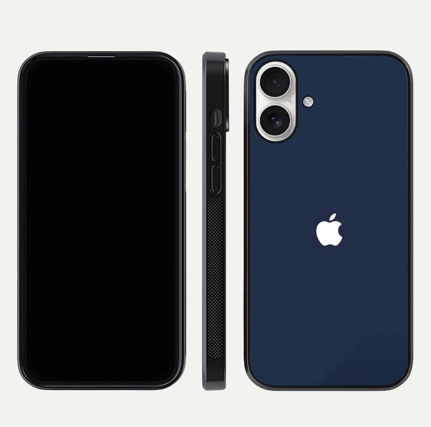 Minimal Apple Night Glass Case for iPhone 17 front & back layout highlighting simplicity and edge curve