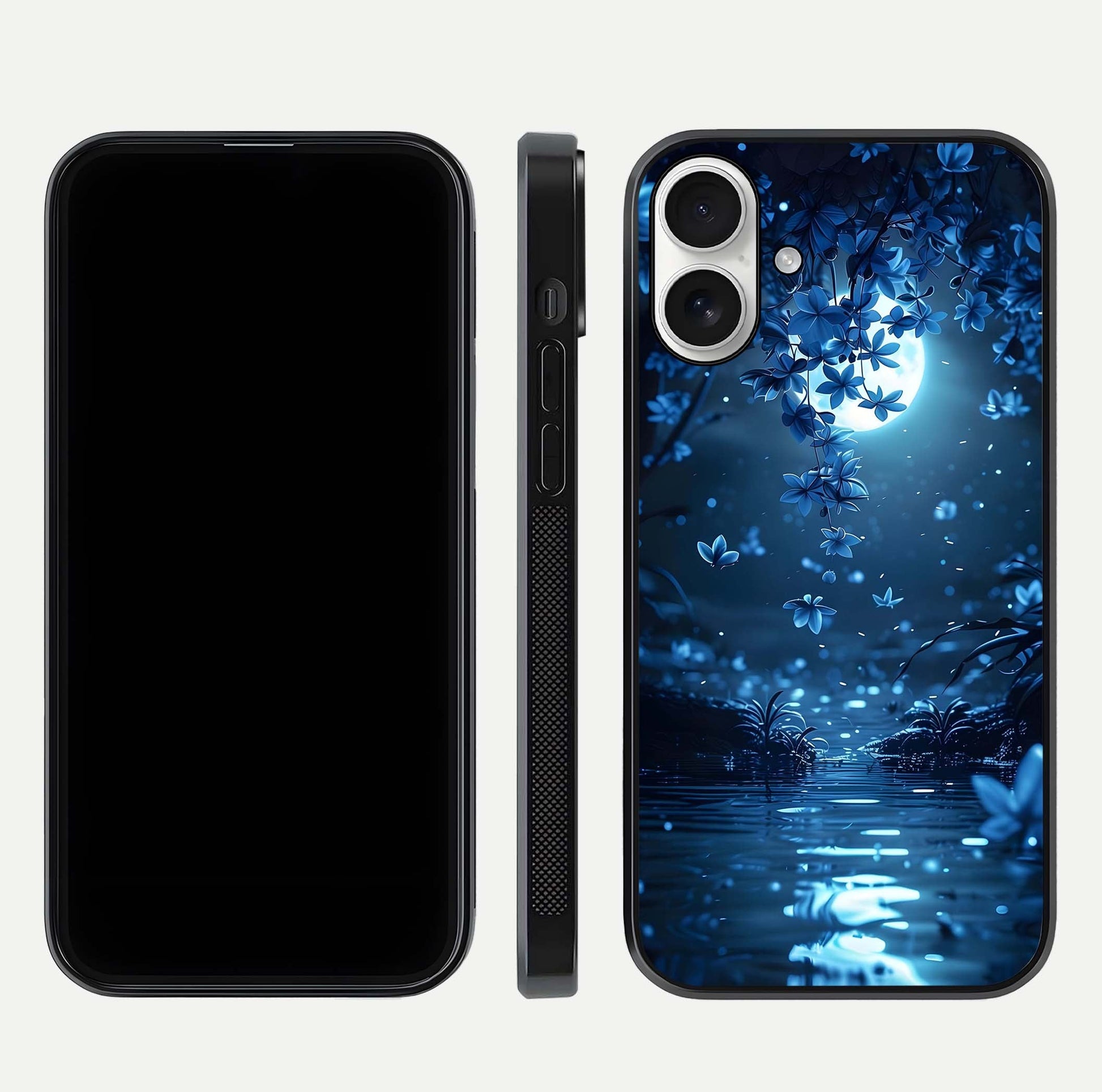 Moonlight Petal Dream Glass Case for iPhone 17 front & back layout highlighting soft pastel tones