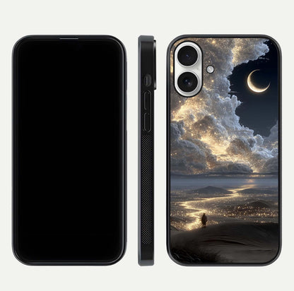 Moonlight Spark Path Glass Case for iPhone 17 front & back layout highlighting calm tones and sleek edges