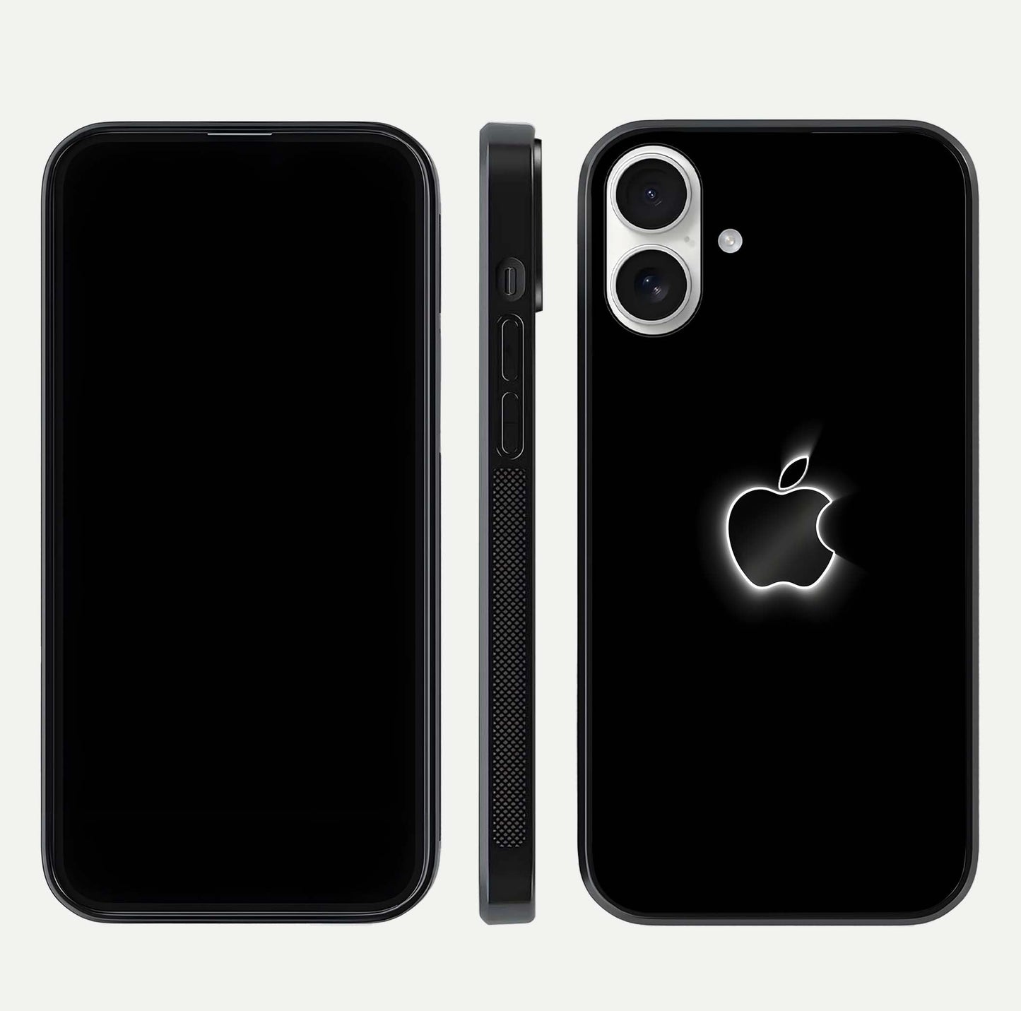 Neon Apple Glow Glass Case for iPhone 17 front & back layout showing bright tones and edge curve