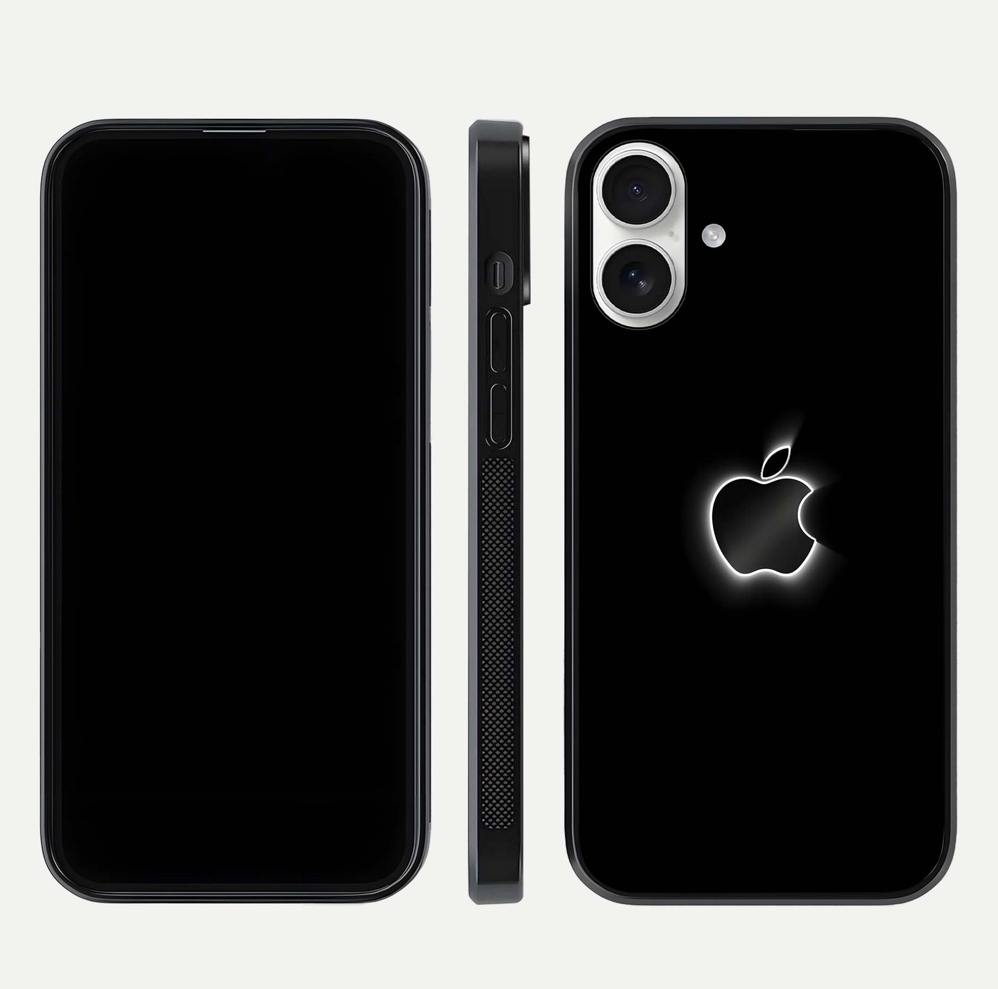 Neon Apple Glow Glass Case for iPhone 17 front & back layout showing bright tones and edge curve