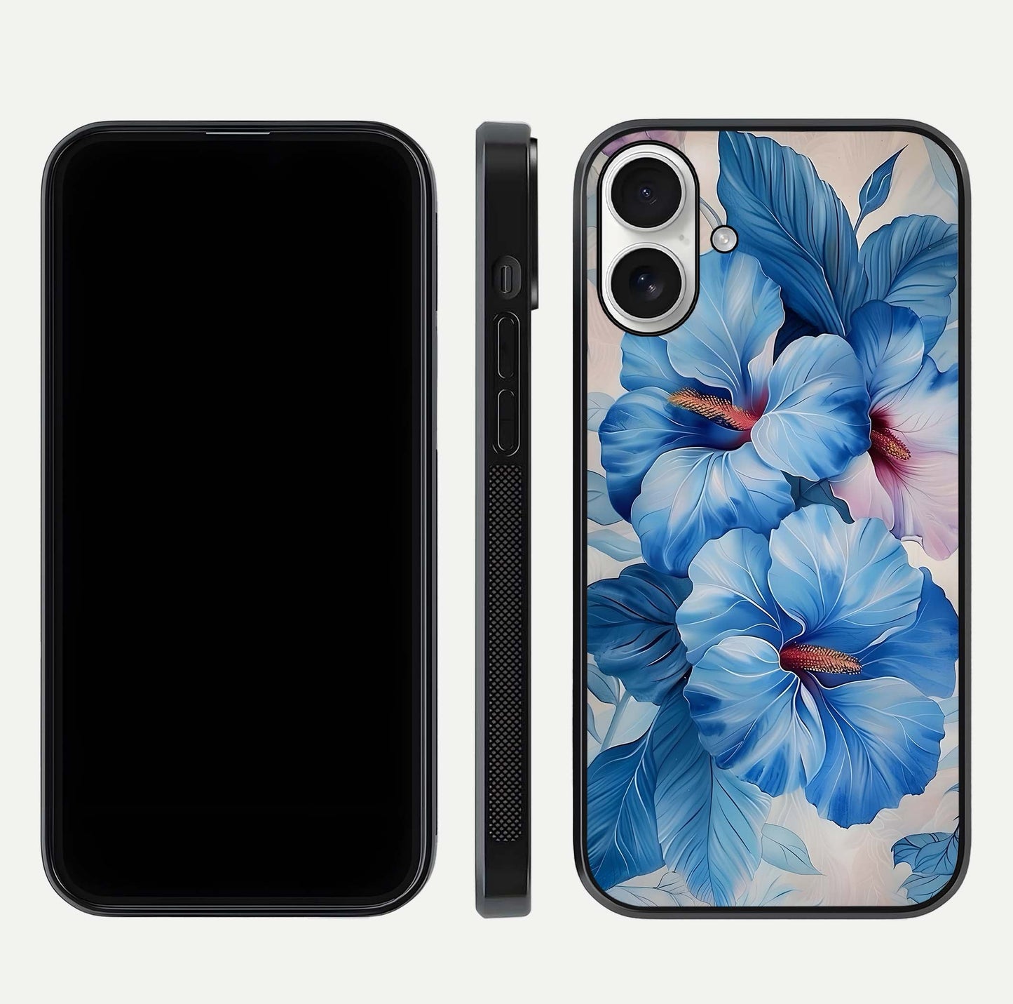 Ocean Hibiscus Grace Glass Case for iPhone 17 front & back layout showing vibrant oceanic tones and curves