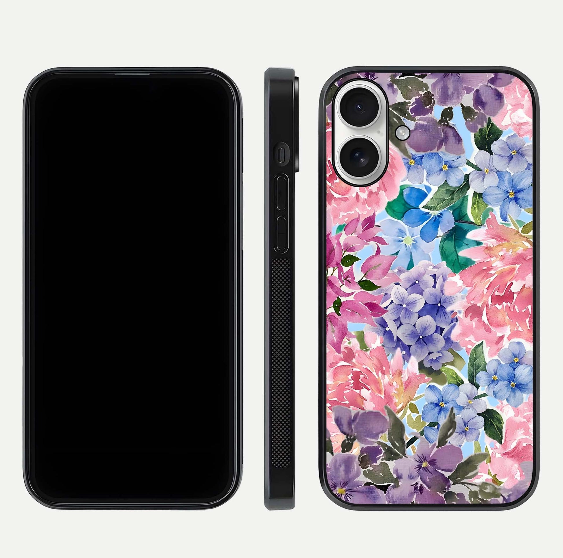 Pastel Floral Mix Glass Case for iPhone 17 front & back layout showing gentle tones and elegant edges