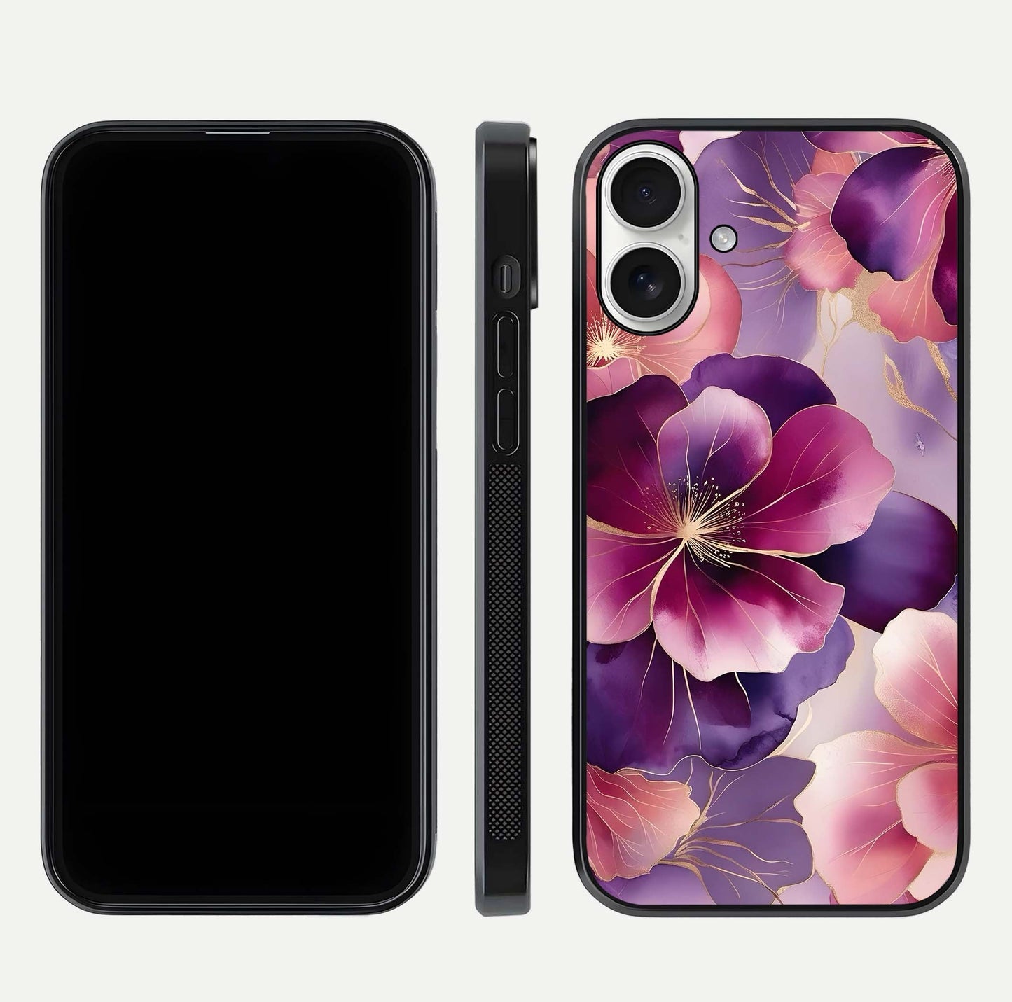 Pink Bouquet Florals Glass Case for iPhone 17 front & back layout highlighting vivid petals and smooth edges