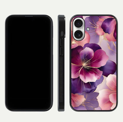 Pink Bouquet Florals Glass Case for iPhone 17 front & back layout highlighting vivid petals and smooth edges