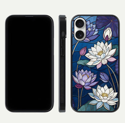 Purple Lotus Stained Glass Case for iPhone 17 front & back layout showing bright tones and smooth edge finish