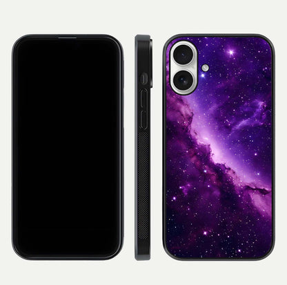 Purple Shade Sky Glass Case for iPhone 17 front & back layout showing HD tones and clean glass edges