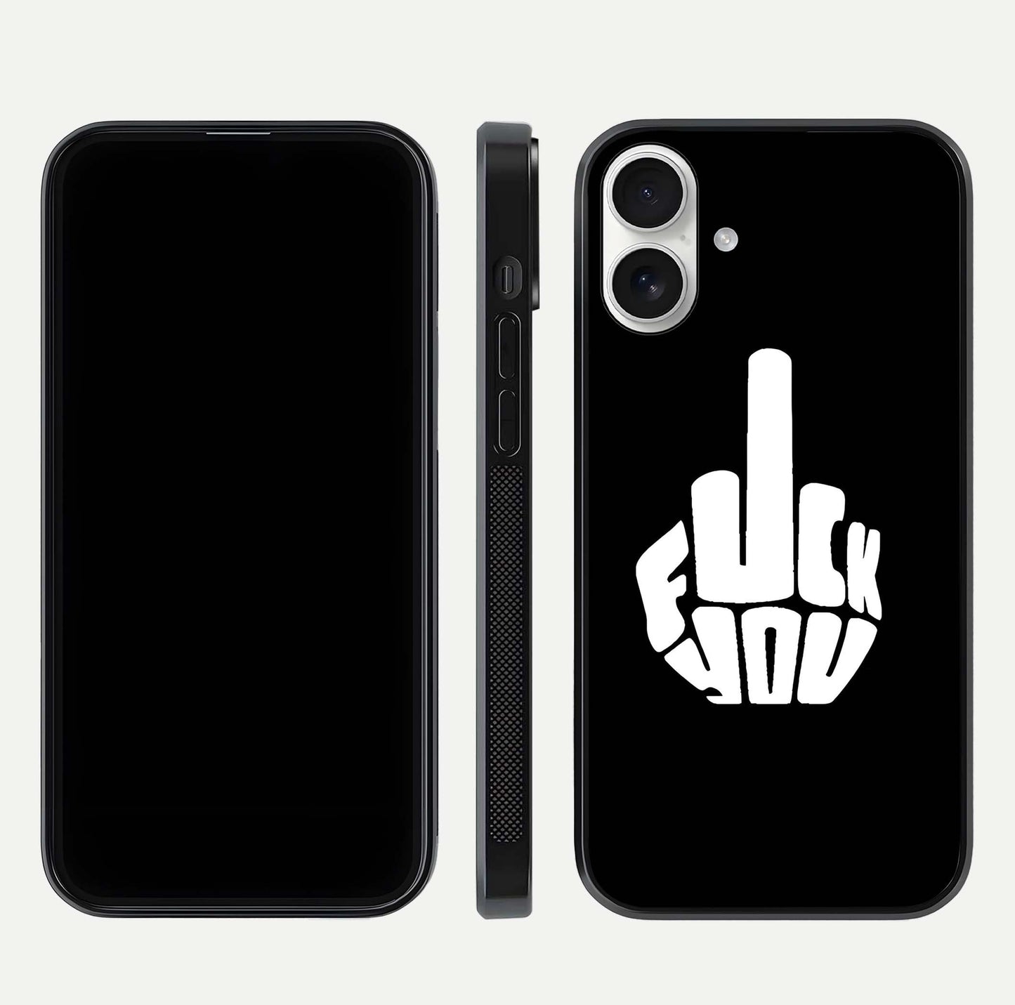 Rebel Mode On Glass Case for iPhone 17 front & back layout showing minimal tone and clean edge fit