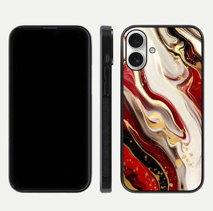 Red & White Marble Glass Case For iPhone 17