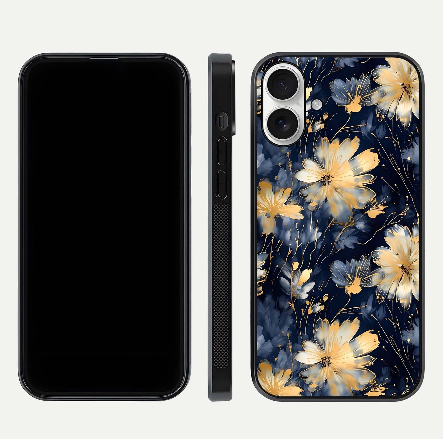 Royal Petal Dream Glass Case for iPhone 17 front & back layout showing floral pattern and clean edge finish