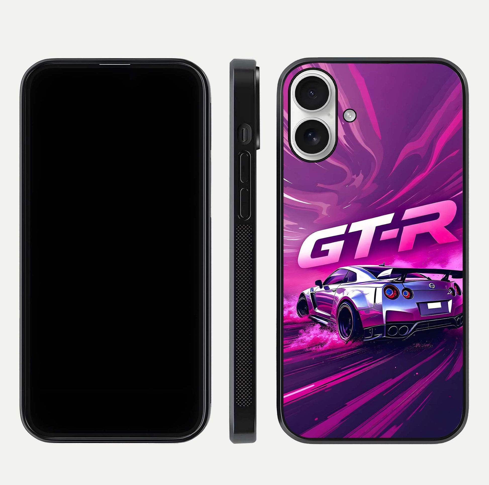 Speed Drift Legend Glass Case for iPhone 17 front & back layout showing bold tones and smooth edges