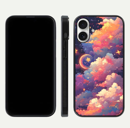 Starlit Dream Clouds Glass Case for iPhone 17 front & back layout showing gradient tones and smooth edge