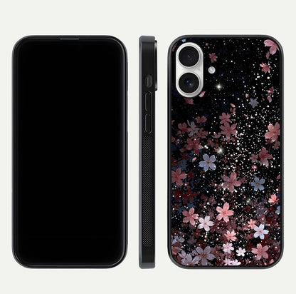 Starlit Flower Dreams Glass Case for iPhone 17 front & back layout showing soft bloom design and curved edge