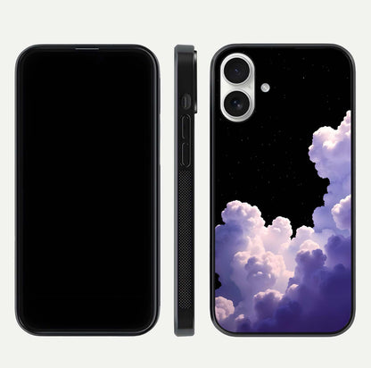 Starlit Night Whispers Glass Case for iPhone 17 front & back layout showing moon tones and curved edges