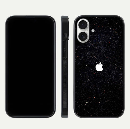 Starry Apple Galaxy Glass Case for iPhone 17 front & back layout showing cosmic tones and sleek edge