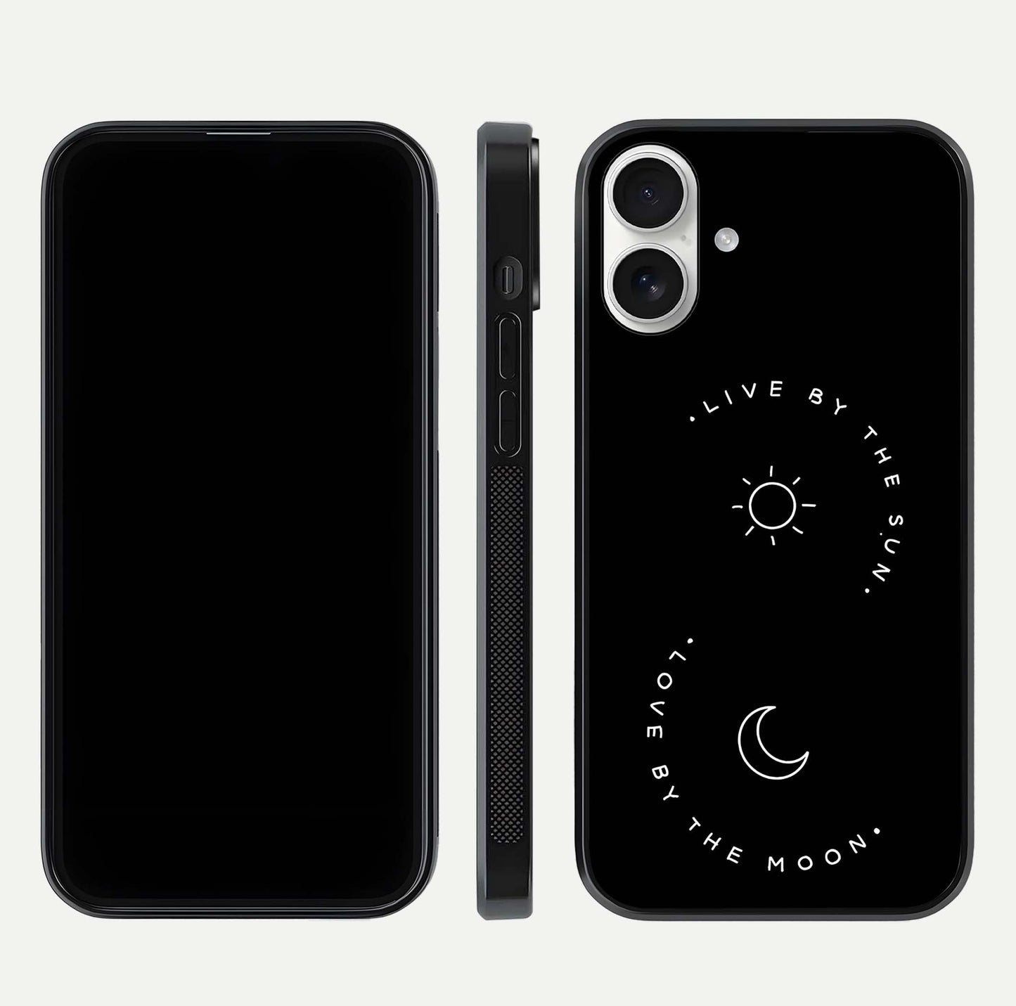 Sun Moon Balance Glass Case for iPhone 17 front & back layout showing smooth gradient and balanced design