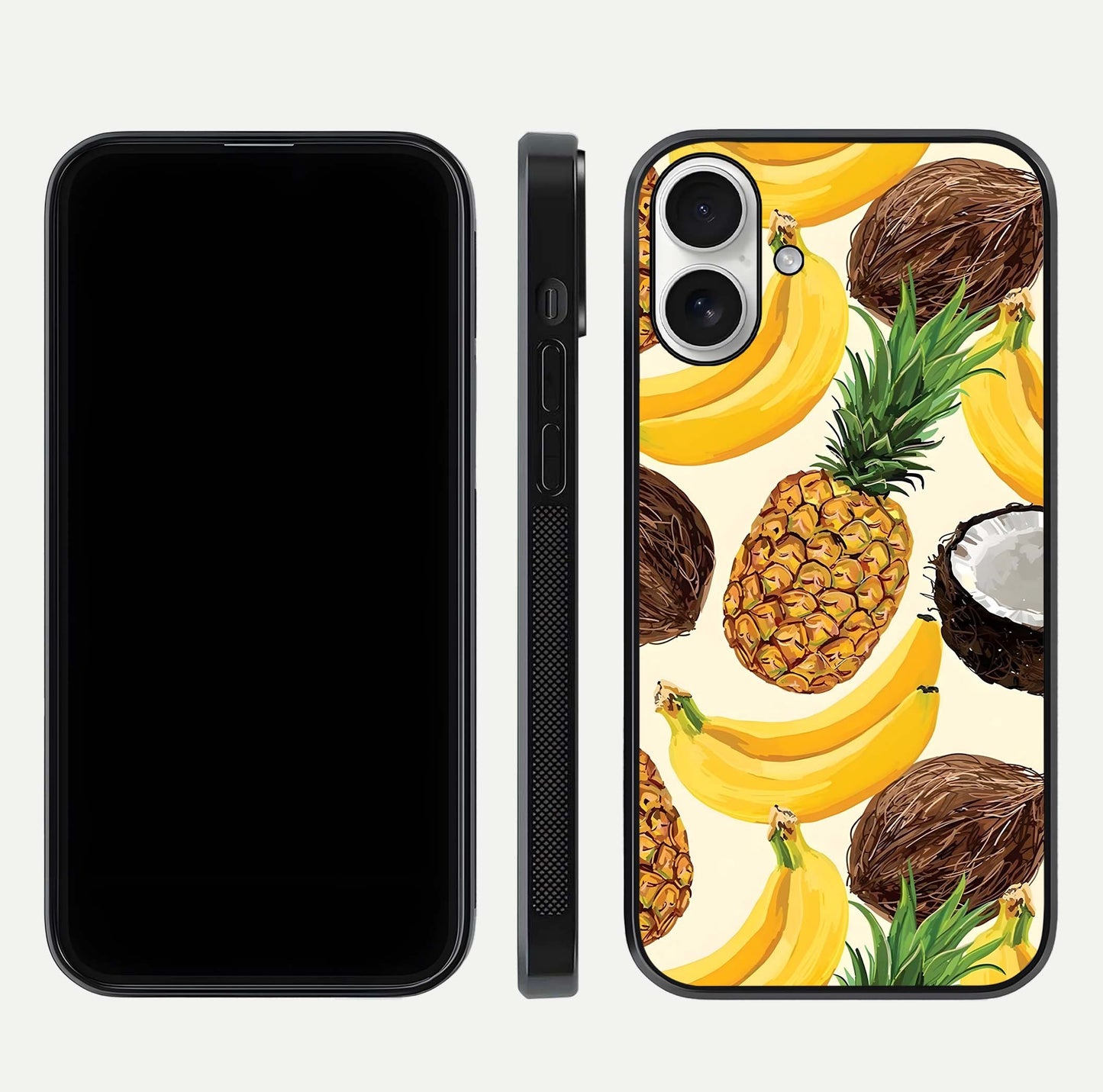 Tropical Fruit Mood Glass Case for iPhone 17 front & back layout showing playful tones and clean edge