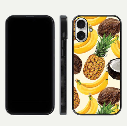 Tropical Fruit Mood Glass Case for iPhone 17 front & back layout showing playful tones and clean edge