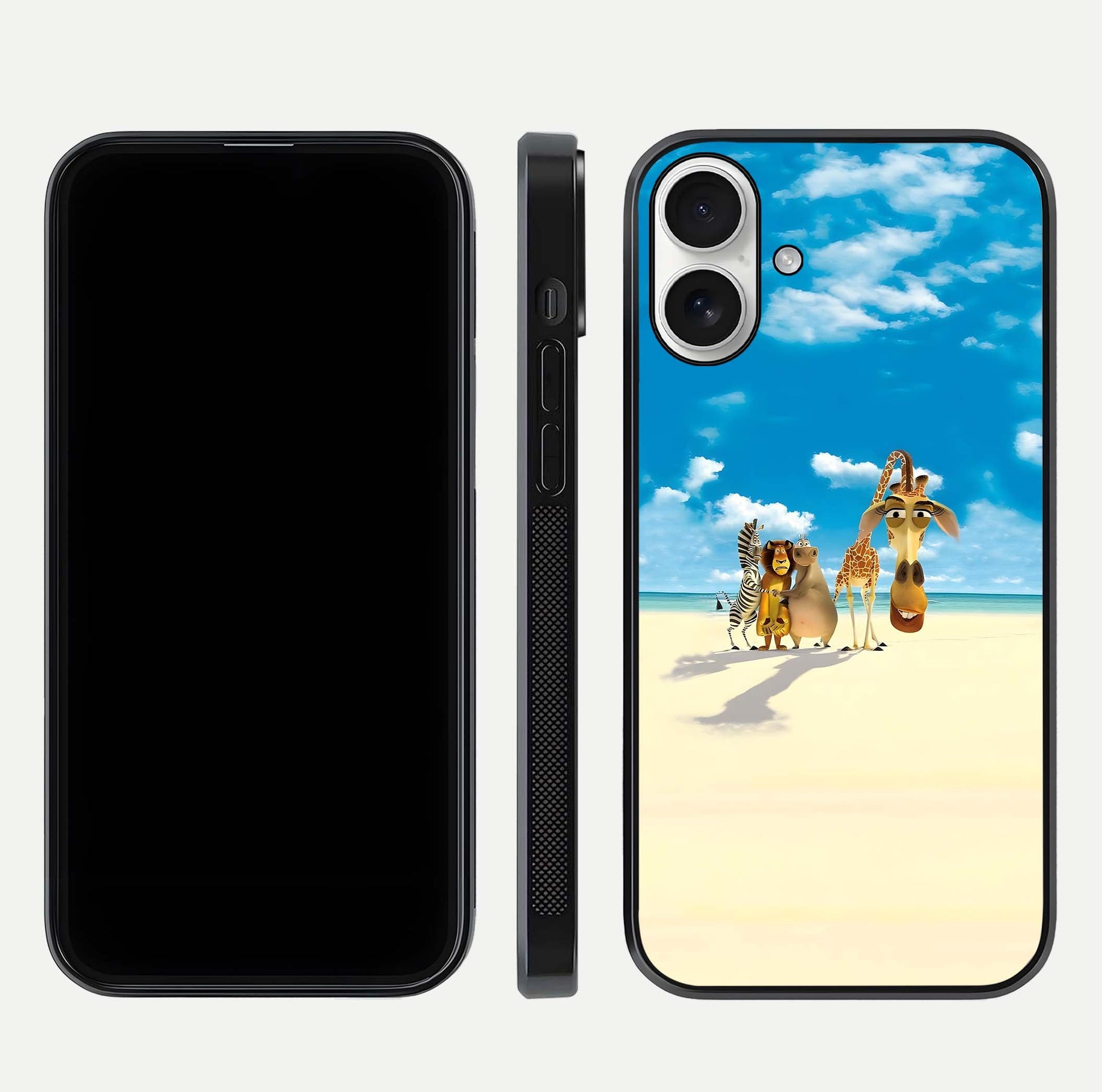 Tropical Fun Squad Glass Case for iPhone 17 front & back layout showing fun pattern and smooth edges