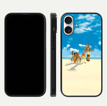 Tropical Fun Squad Glass Case for iPhone 17 front & back layout showing fun pattern and smooth edges